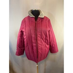 Vintage Haband For Her Burgundy Quilted Puffer Coat Faux Sherpa Collar Womens 20